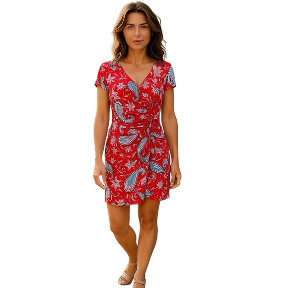 Shelby & Palmer 12 Red Faux Wrap Paisley Midi Dress - Picture 1 of 8